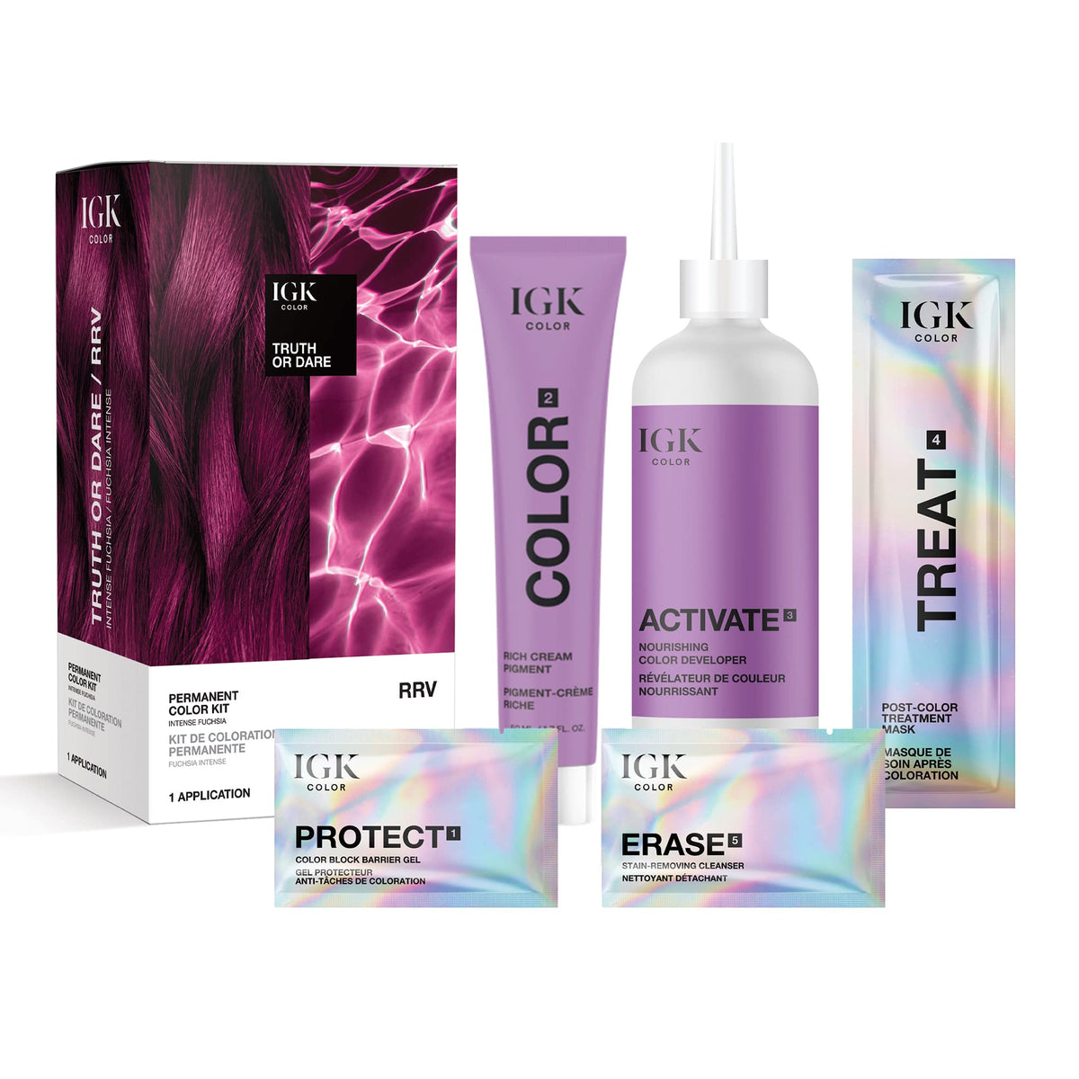 IGK Truth or Dare intense fuchsia color kit ready for at home application