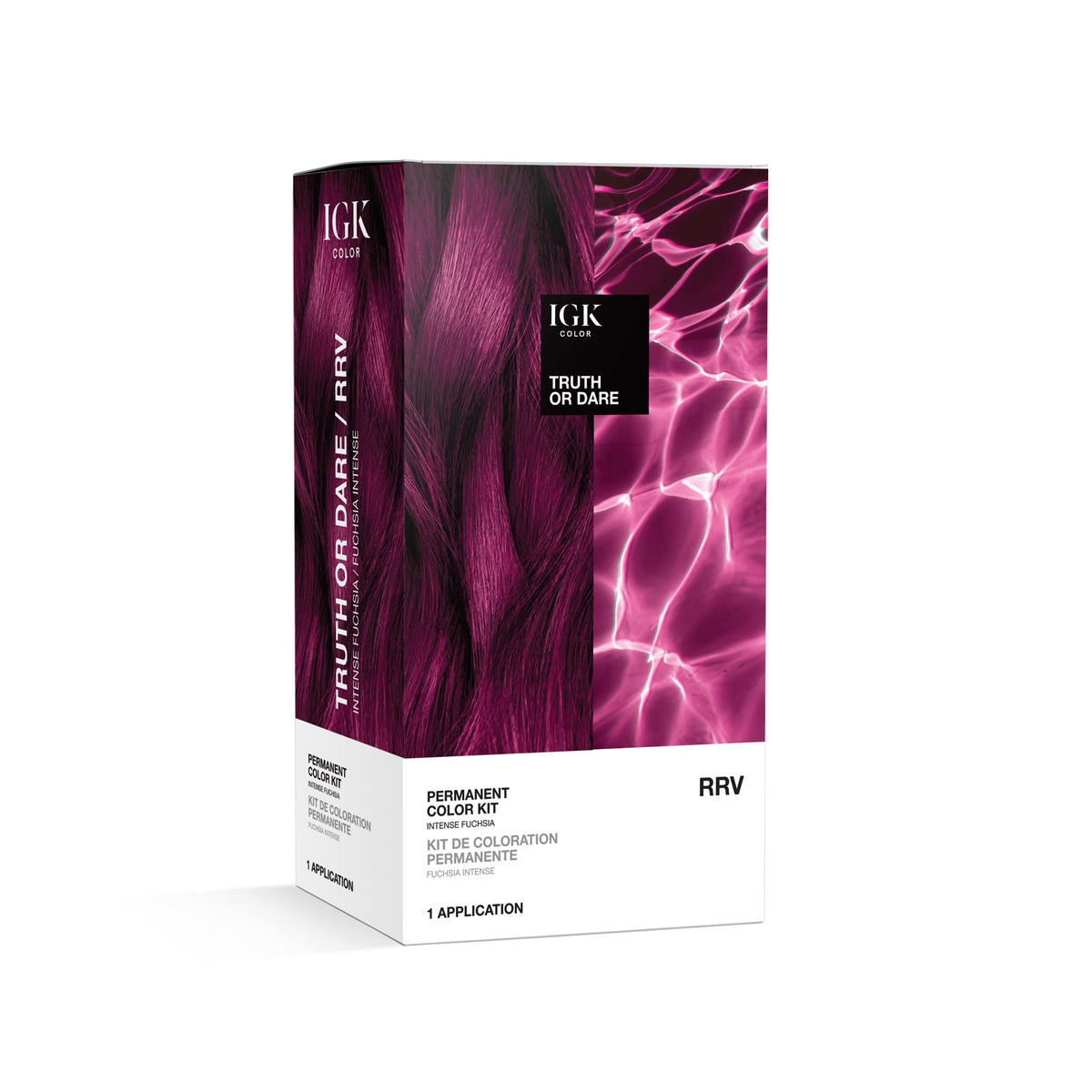 IGK Truth or Dare intense fuchsia dye bottle ready for salon-style at home color