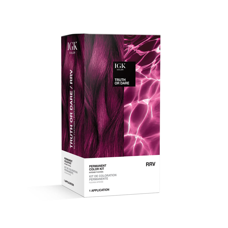IGK Truth or Dare intense fuchsia dye bottle ready for salon-style at home color