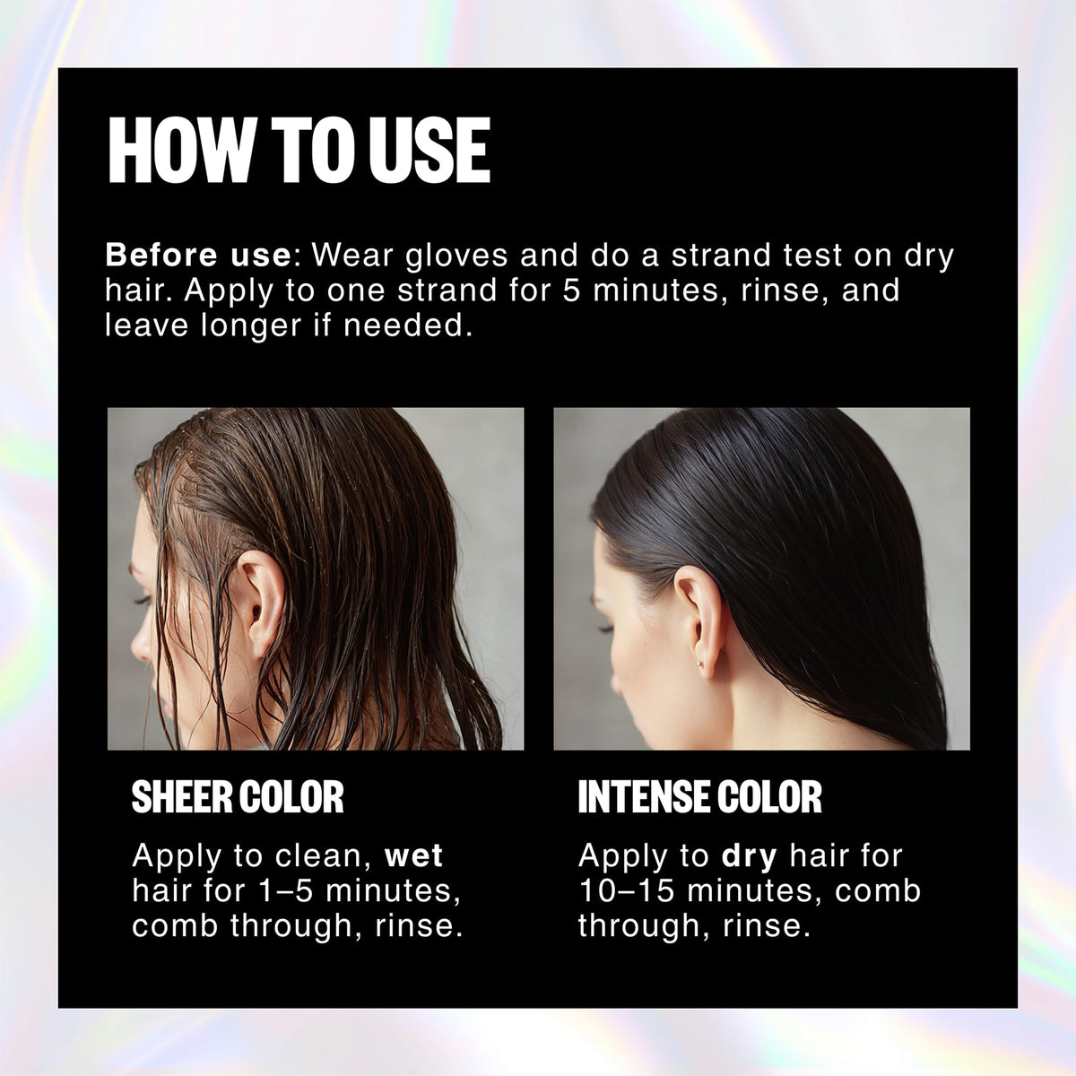 IGK Pitch Black at-home use shows quick 1–5 minute tint for subtle refresh