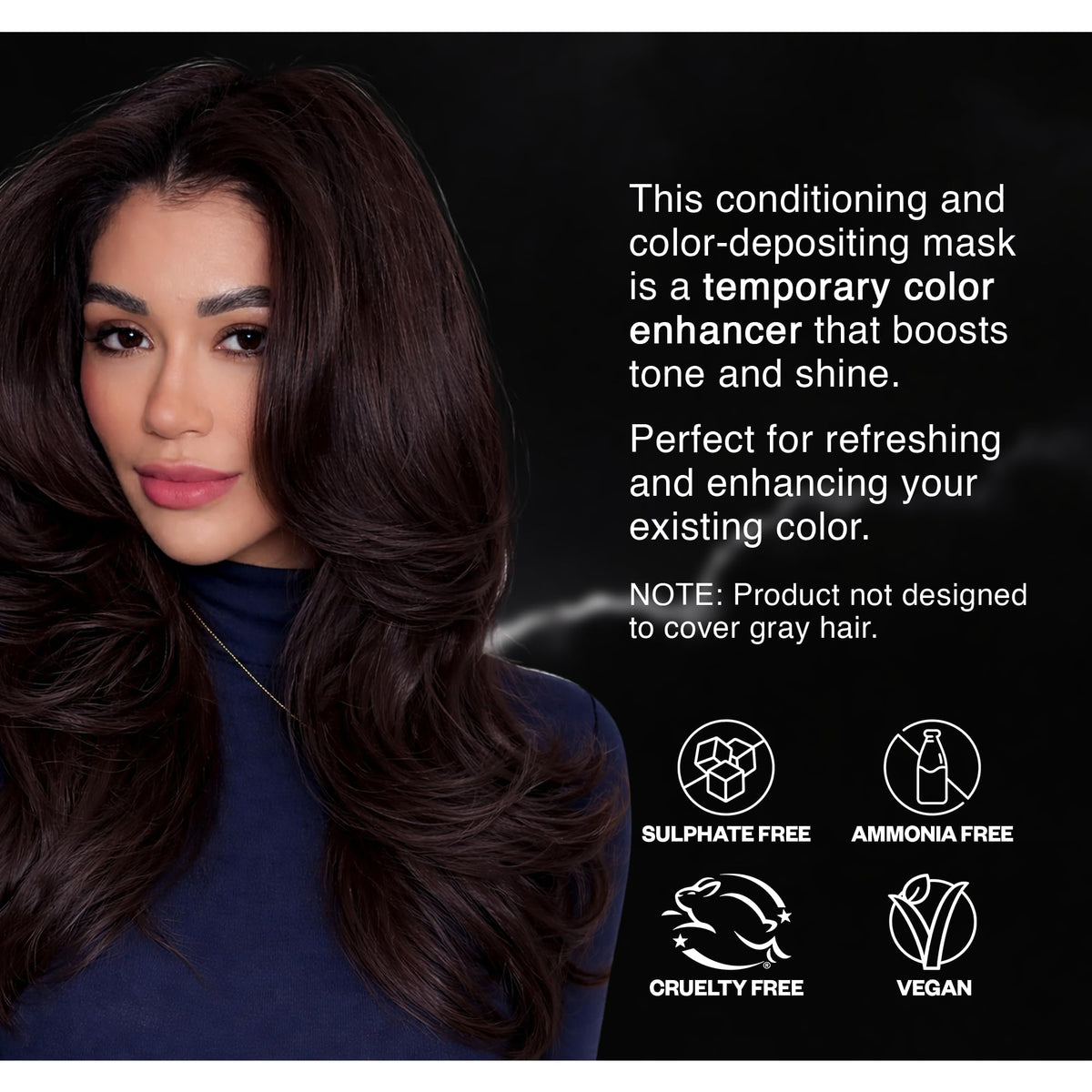 IGK Pitch Black glossy finish highlights enhanced cool tones and shine on dark hair