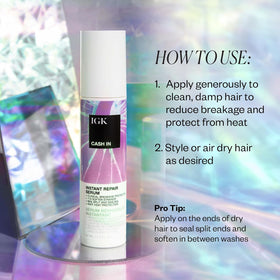 IGK Silicone-free CASH IN serum bottle emphasizes 11x softer strands possibility.