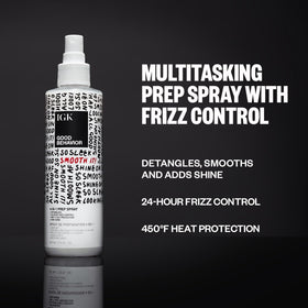 IGK Spirulina Protein Smoothing Spray closeup illustrates smoothing shine and nourishment