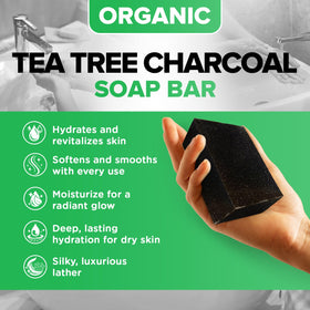 iHeart Nature Charcoal Soap Bar close-up shows detoxifying charcoal and gentle exfoliation.
