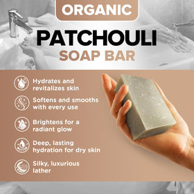 Close-up of creamy lather from iHeart Patchouli Soap with shea butter for hydrated skin.