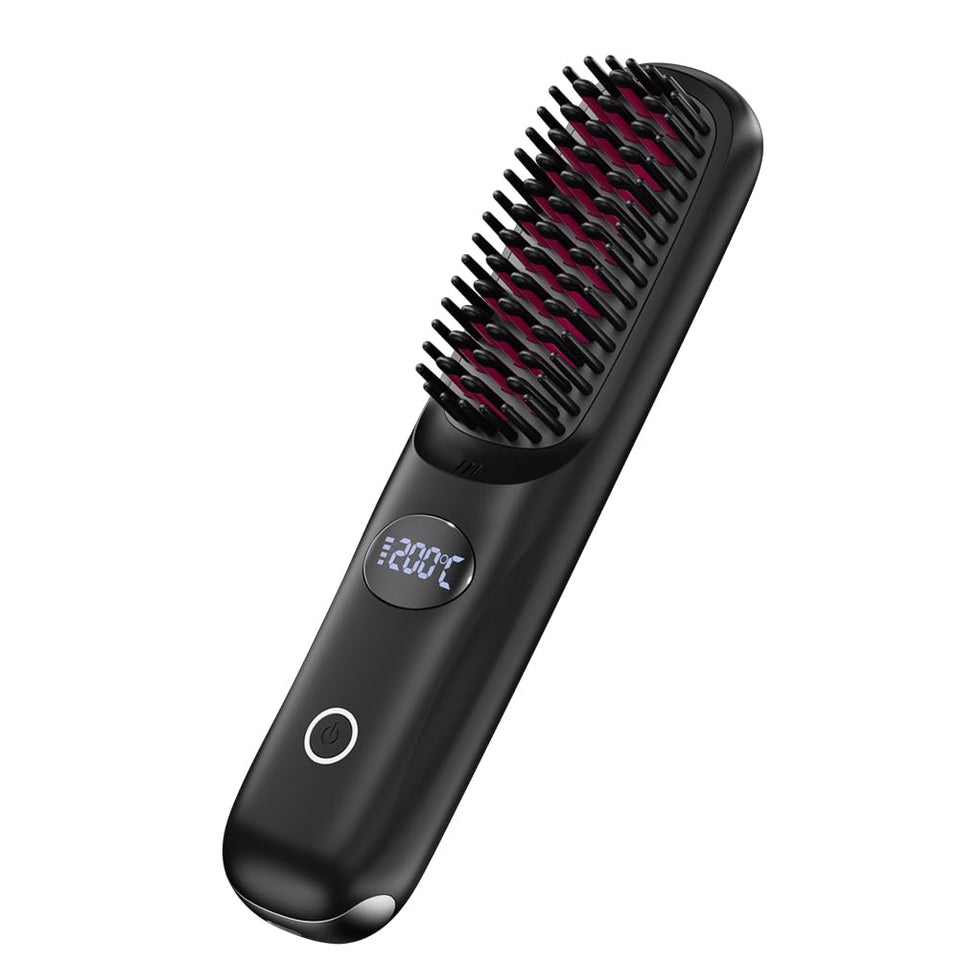 IHGVOV cordless hair straightener brush in travel-compact mode for on-the-go styling