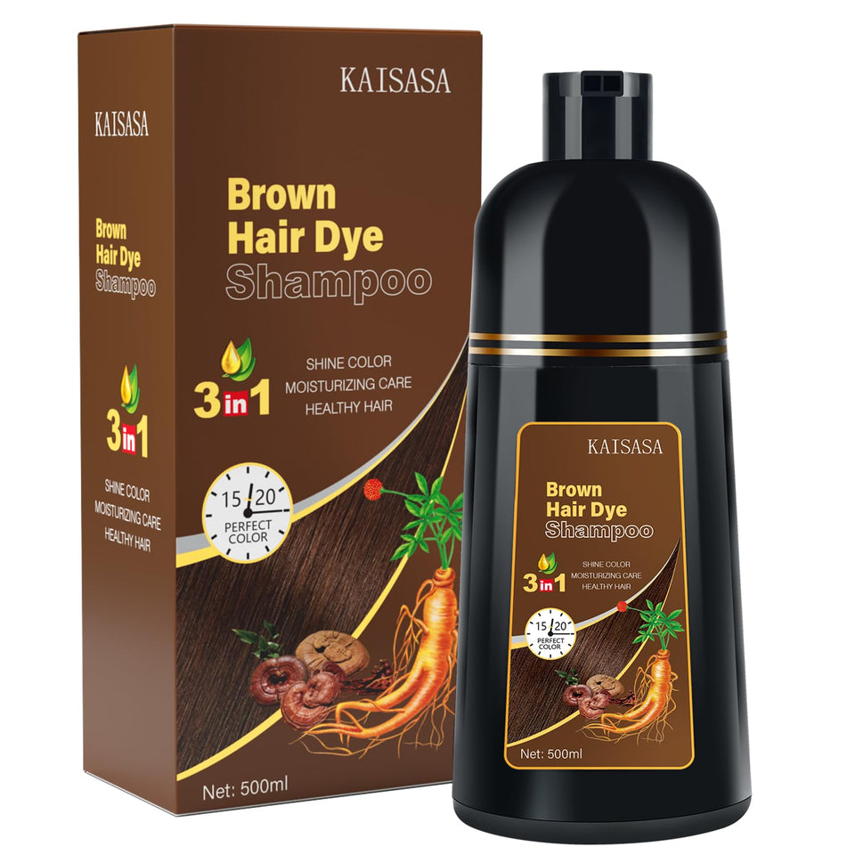 IIIMEIDU Brown hair dye shampoo bottle for easy at-home gray coverage