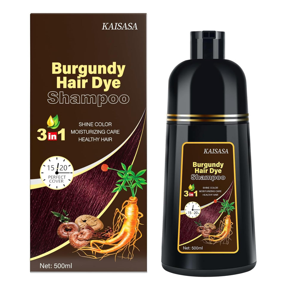 IIIMEIDU hair dye shampoo bottle in dark burgundy for gray coverage