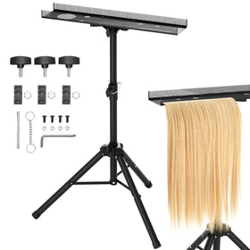 ikare stainless steel braiding rack with foldable legs for portable use and storage.