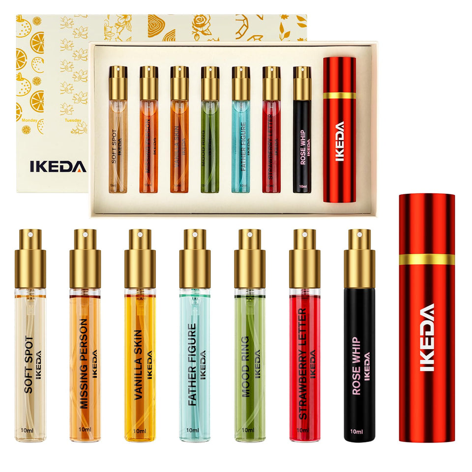 Ikeda fragrance discovery 7pc bottles ready for sampling and layering.