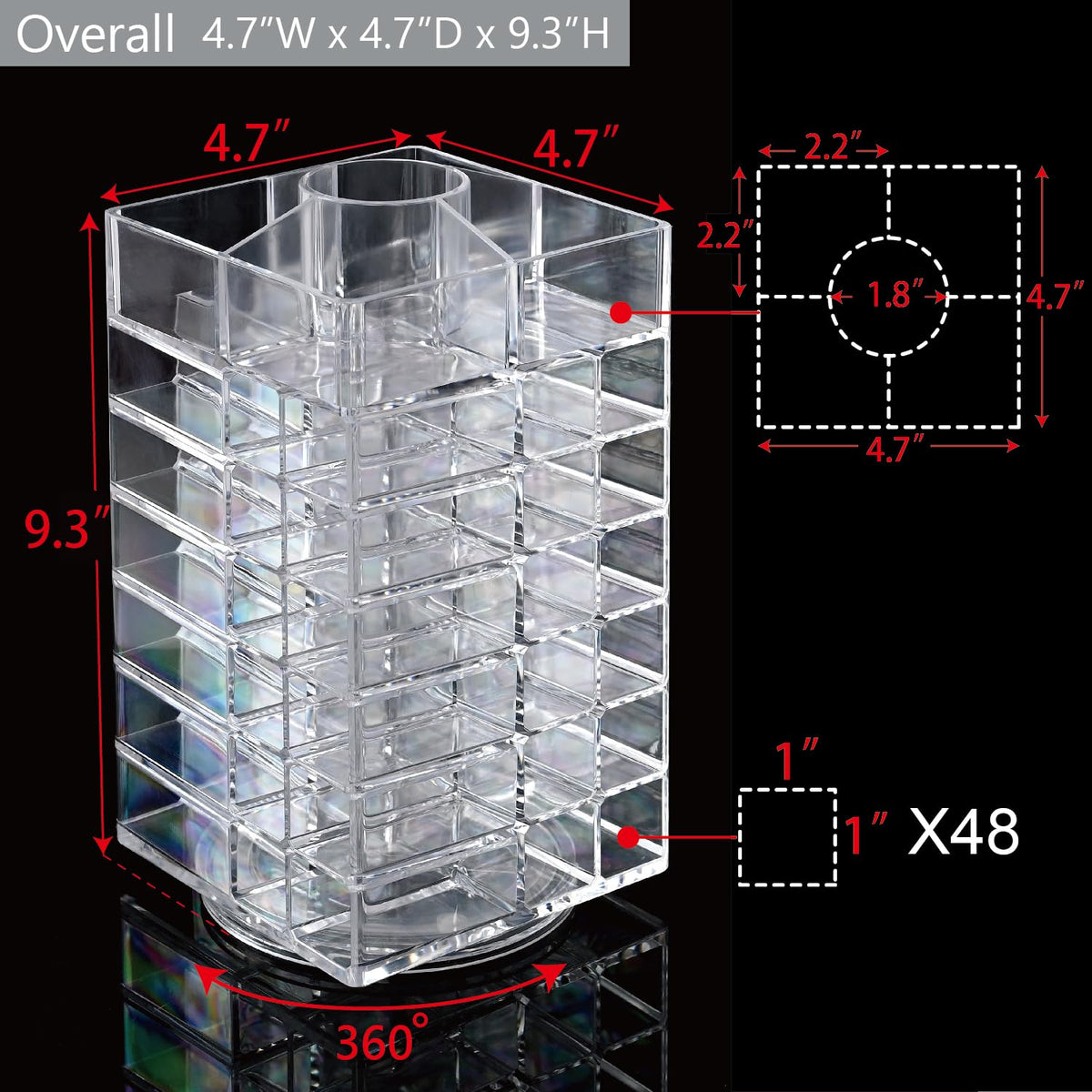 Ikee Design Lipstick Organizer 53-slot tower improves visibility and selection.