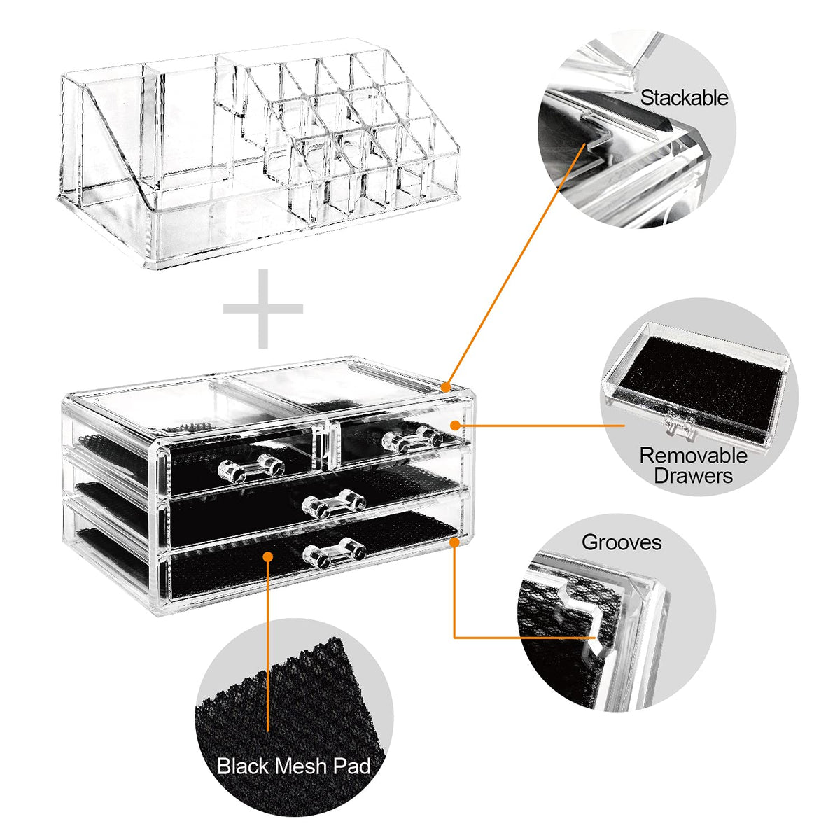 Ikee Design clear acrylic vanity storage offers elegant countertop organization.