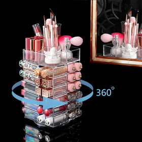 Ikee Design Lipstick Organizer top compartments hold brushes and balms at hand.