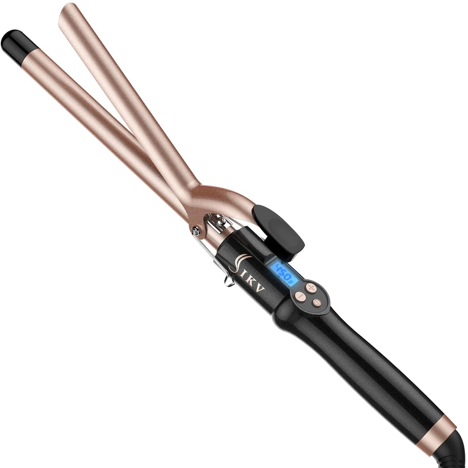 IKV 3-4 inch extra-long barrel curling iron close-up delivering smooth, long-lasting curls.