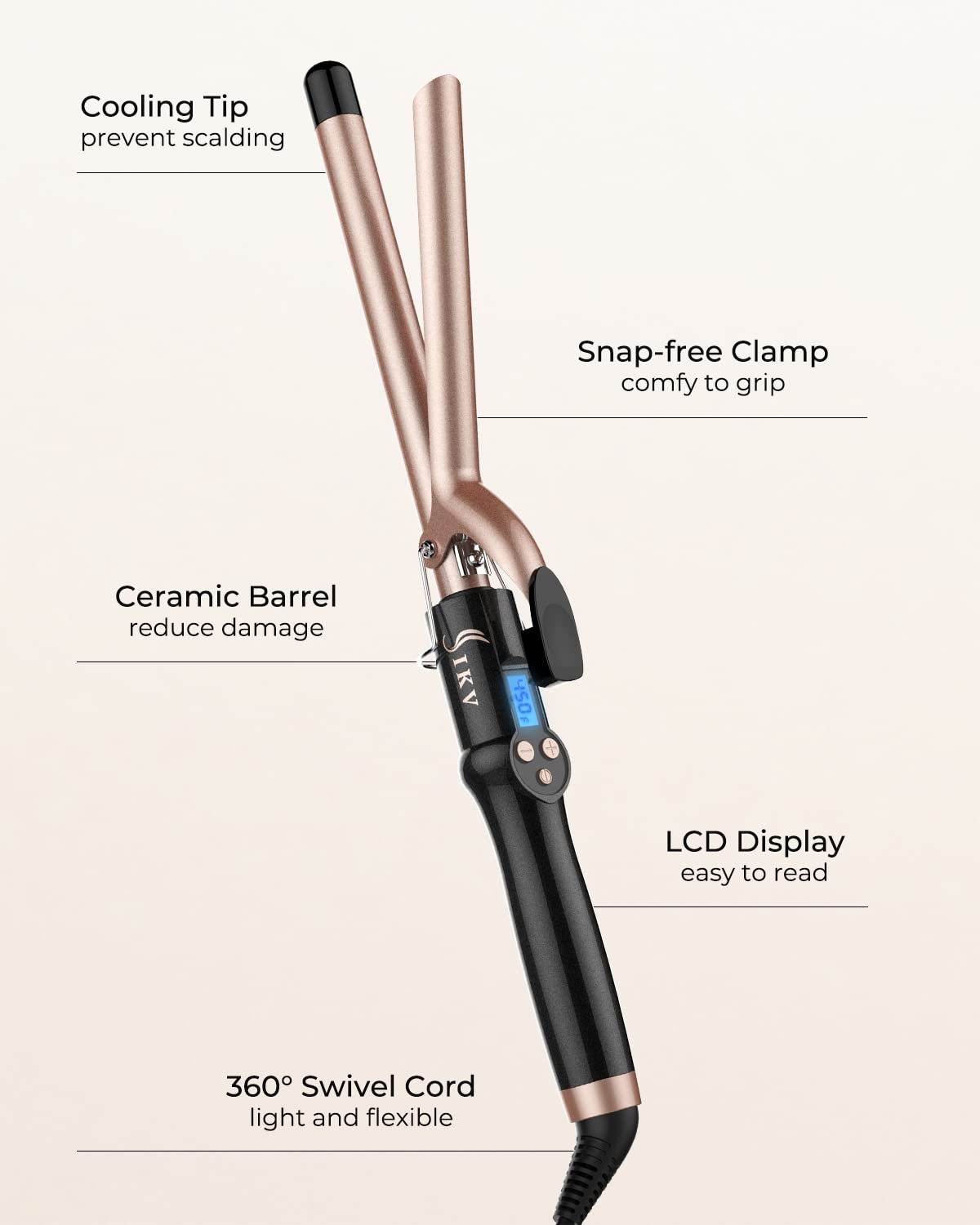 IKV 360-degree swivel cord offers flexible movement while styling.