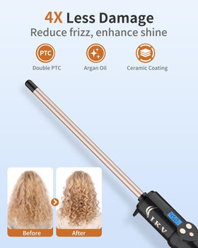 IKV tourmaline ceramic barrel delivers smooth curls with reduced frizz.