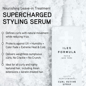 Curl Revive spray mist applied to hair to refresh curls between washes.