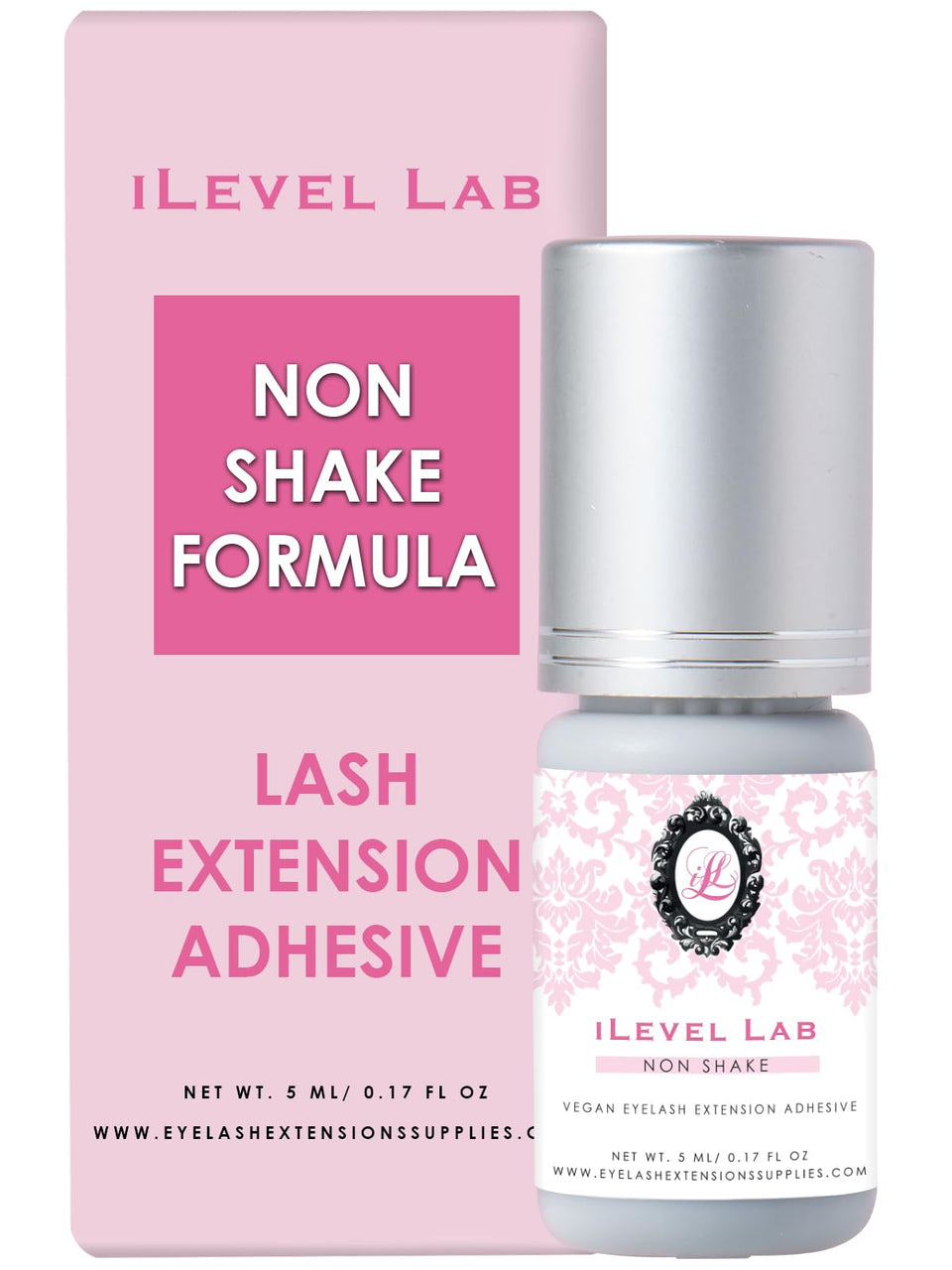 iLevel Lab non-shake glue bottle shows quick lash application capability.