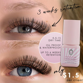 iLevel Lab oil-proof lash adhesive dispensing drop illustrates controlled, precise application.