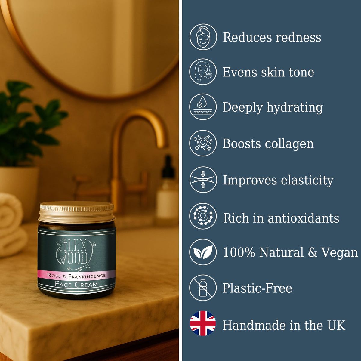 Close-up of The Ilex Wood face cream texture showing a light, creamy formula.