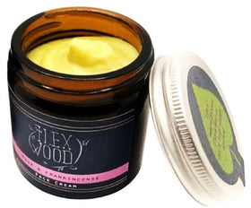 The Ilex Wood Rose and Frankincense face cream jar promotes nourished, radiant skin.