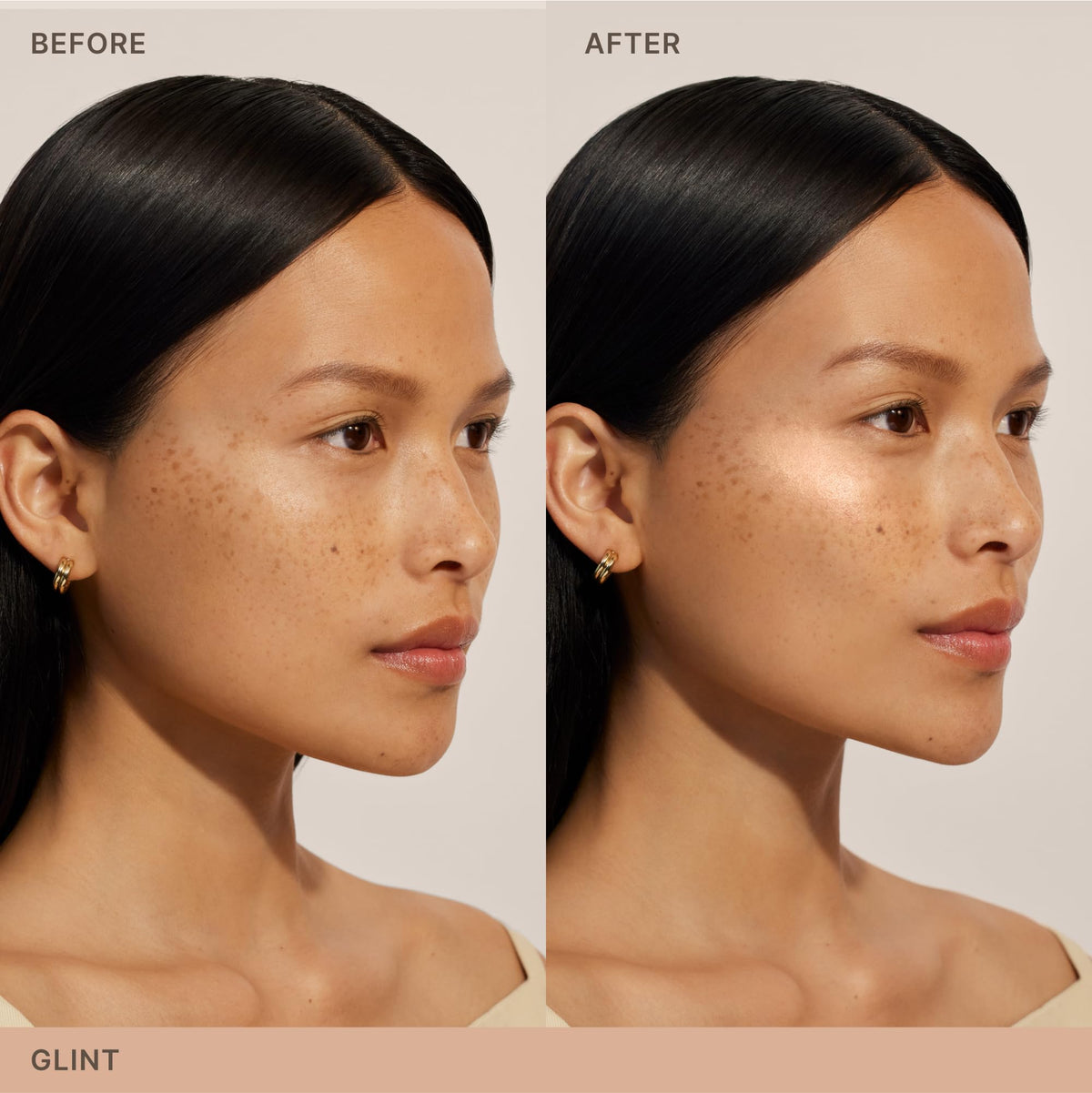 ILIA Lightshift highlight on the brow bone lifts subtle dimension.