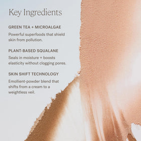 ILIA Lightshift shows cream-to-powder transition on skin texture.