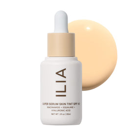 ILIA Super Serum Skin Tint SPF 40 bottle shows lightweight hydration and sun protection.