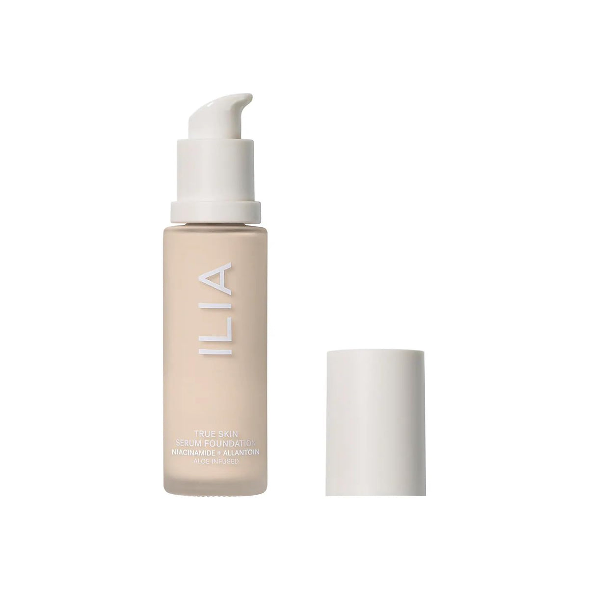 ILIA True Skin Serum Foundation bottle showing weightless coverage and natural finish