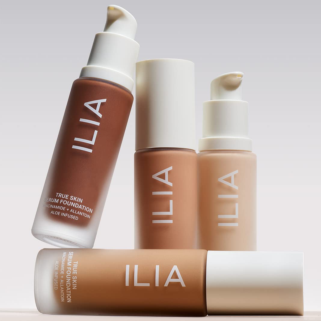 Recyclable packaging of ILIA True Skin Serum Foundation aimed at eco-conscious routines