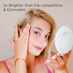 Ilios Lighting TSA-friendly compact mirror with snap-close cover protects the surface.