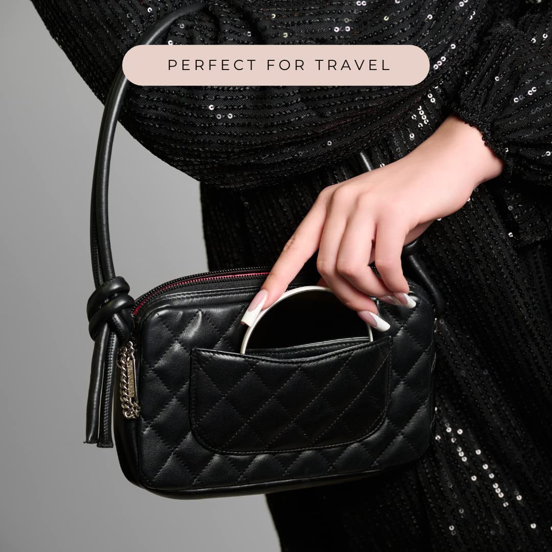 Ilios Lighting travel-friendly compact makeup mirror fits your purse or bag.
