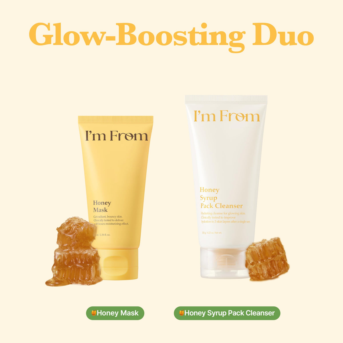 I'm From Honey Mask after-use skin glow describes refreshed, supple feel.