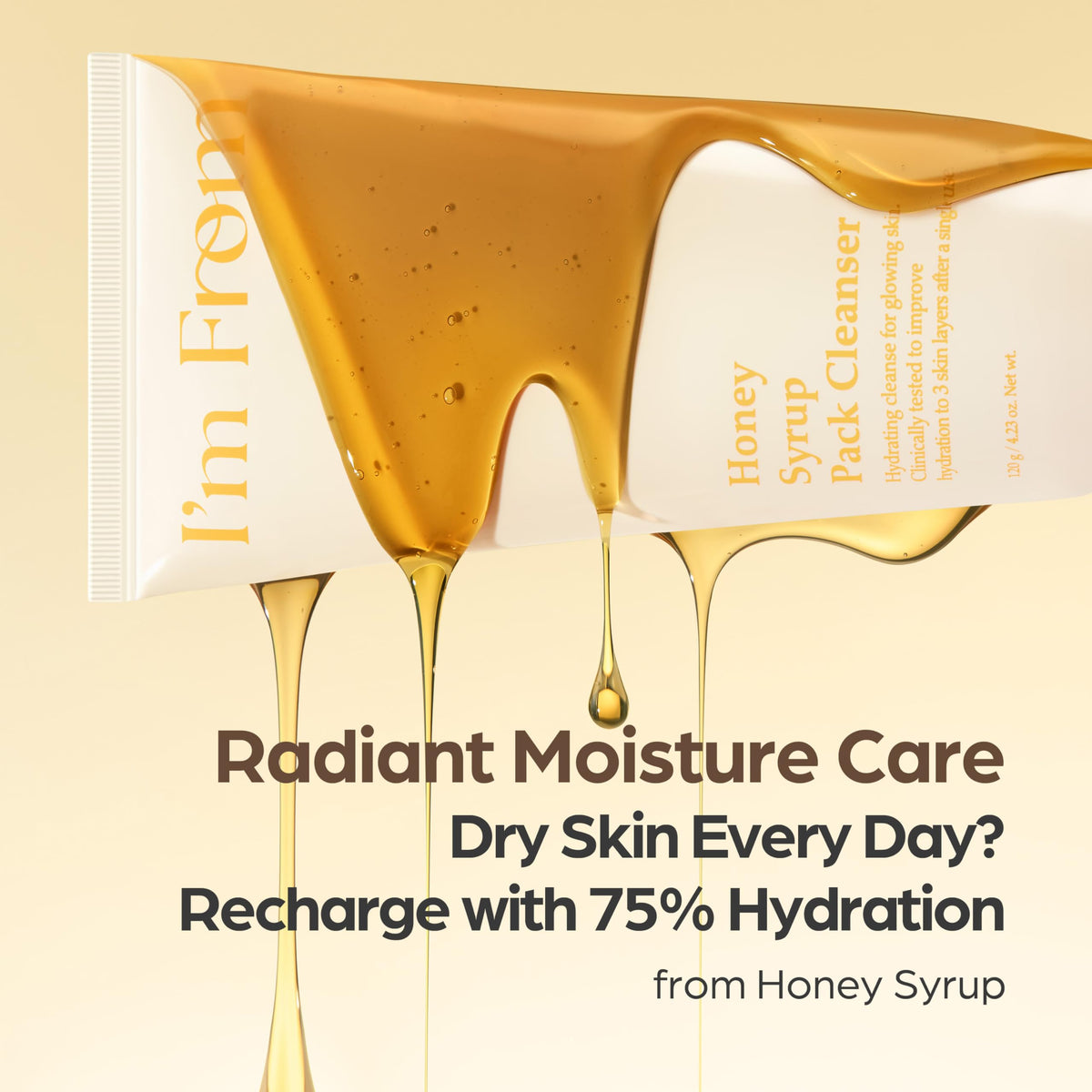 I'm From Honey Syrup Pack Cleanser water-activated foam demonstrates gentle cleansing.