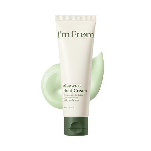 I'm From Mugwort Fluid Cream packaging showcases vegan skincare for calm, hydrated skin.