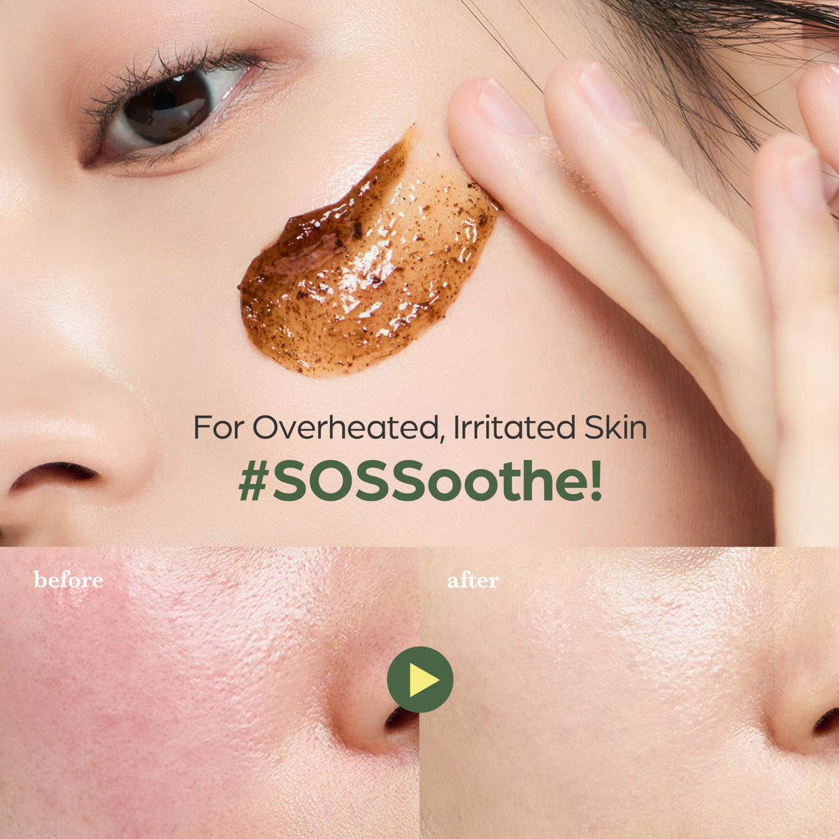 Applying I'm From Mugwort Mask on skin demonstrates cooling relief.