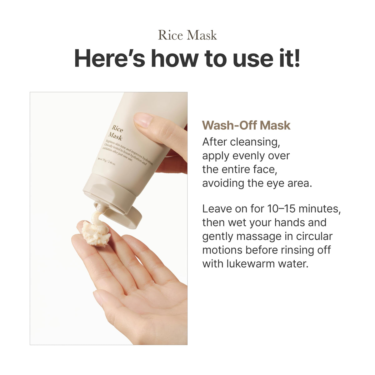 I'm From Rice Mask demonstrates the wash-off application for softer, balanced skin.