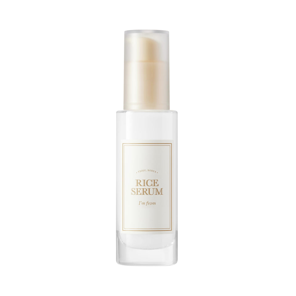 I'm from Rice Serum bottle closeup highlighting premium packaging for radiant skin.