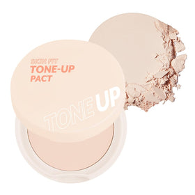 I'M MEME Compact Skin Fit Tone Up Pact close-up showing oil-absorbing finish for shine control