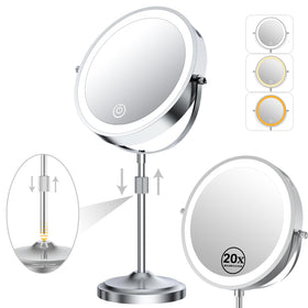 Erlingeryi 9-Inch Lighted Makeup Mirror with 20x Magnification, 3 Lighting Colors, and Rechargeable Battery