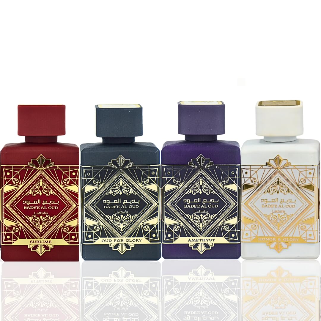 Lattafa Bade'e Al Oud Oud for Glory bottle, amber-woody scent profile