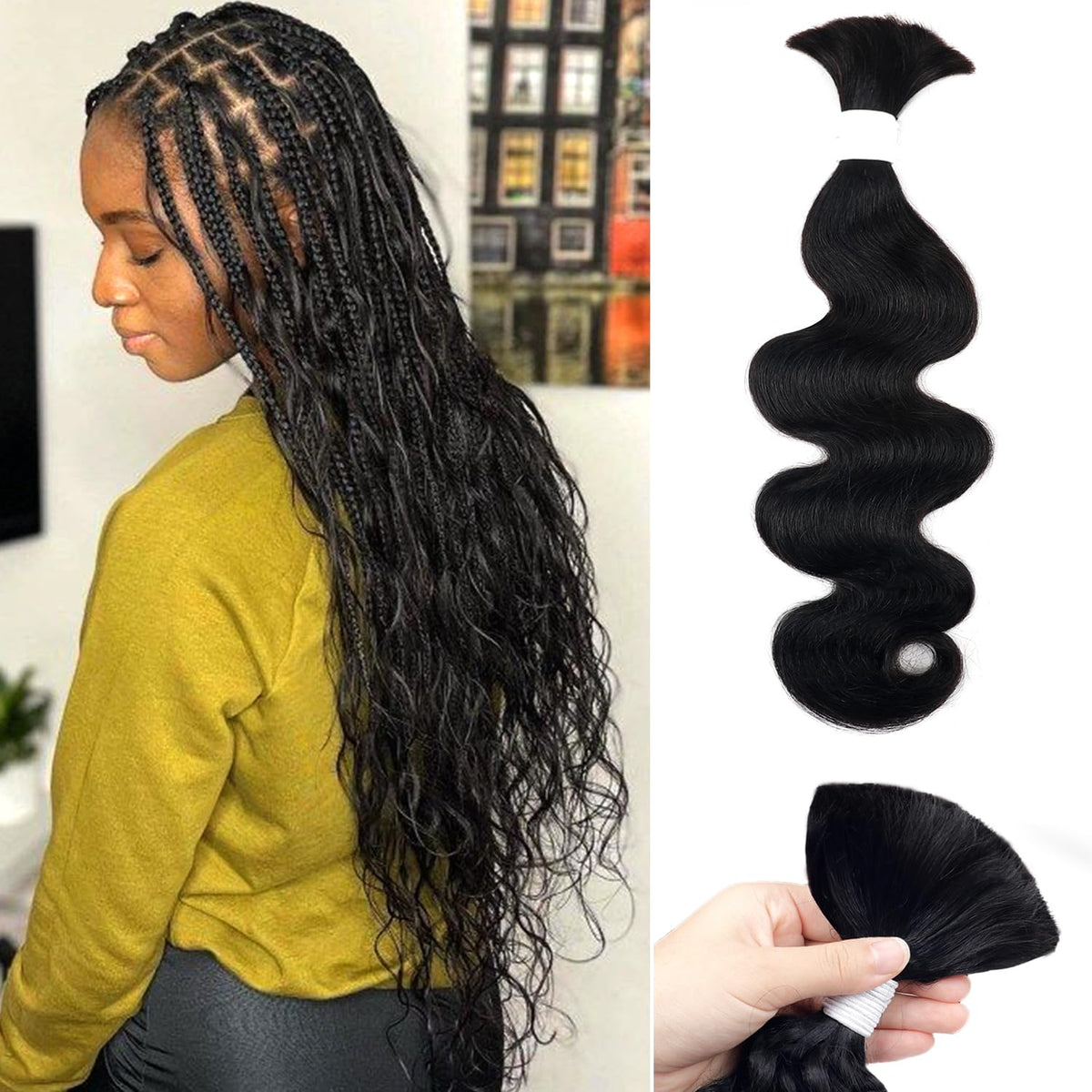 Liqusee human braiding hair 16inch natural black body wave bundle for fuller braids