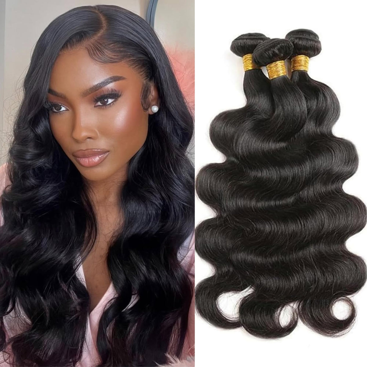 Fylora body wave bundles 16-inch close-up of soft hair with natural look