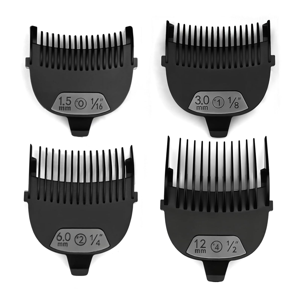 YAZIYIR four-piece guide combs display 1/16–1/2 inch options for precise trims.