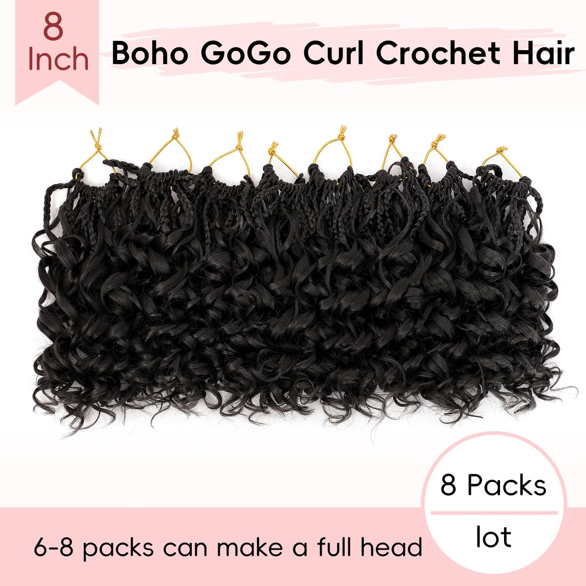 Aoisvk Pre-Twisted GoGo Curl Crochet Hair 8in — 8 Pack Short Curly Boho Beach Wave