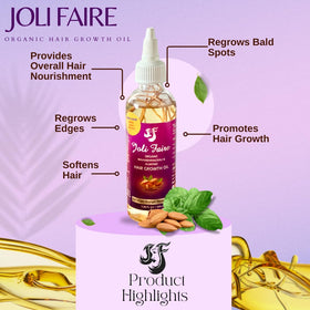 Joli Faire Organic Hair Growth Oil with Mahabhringraj & Almond – Thickening, Nourishment, Edges & Bald Spot Care (3.38 fl oz)