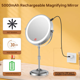 Erlingeryi 9-Inch Lighted Makeup Mirror with 20x Magnification, 3 Lighting Colors, and Rechargeable Battery