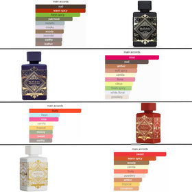 Lattafa Bade'e Al Oud Amethyst bottle, amber-vanilla warmth with oud