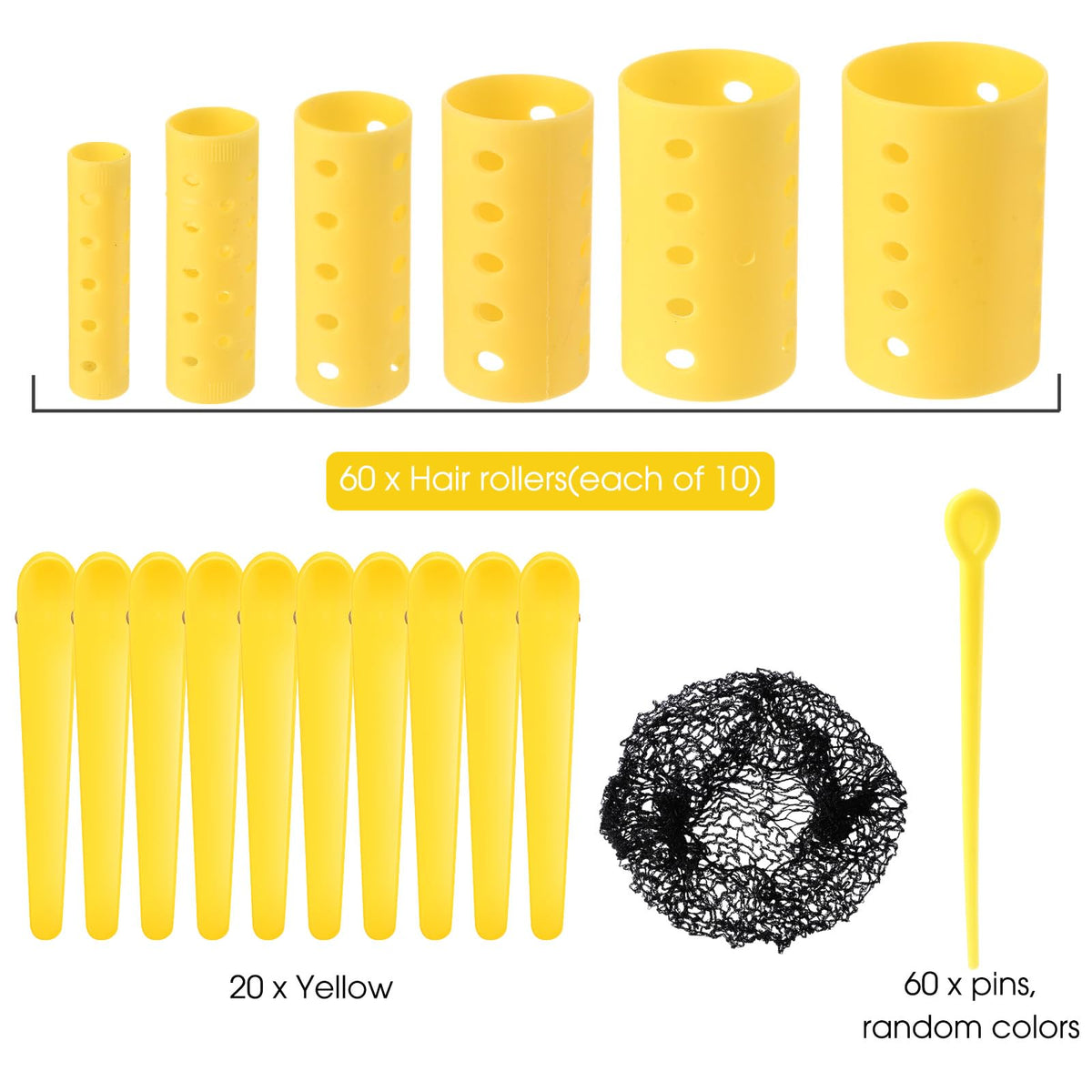 WillBond 141 Pieces Hair Rollers Set – 60 Plastic Rollers in 6 Sizes