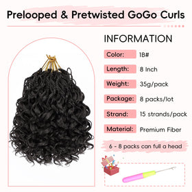 Aoisvk Pre-Twisted GoGo Curl Crochet Hair 8in — 8 Pack Short Curly Boho Beach Wave